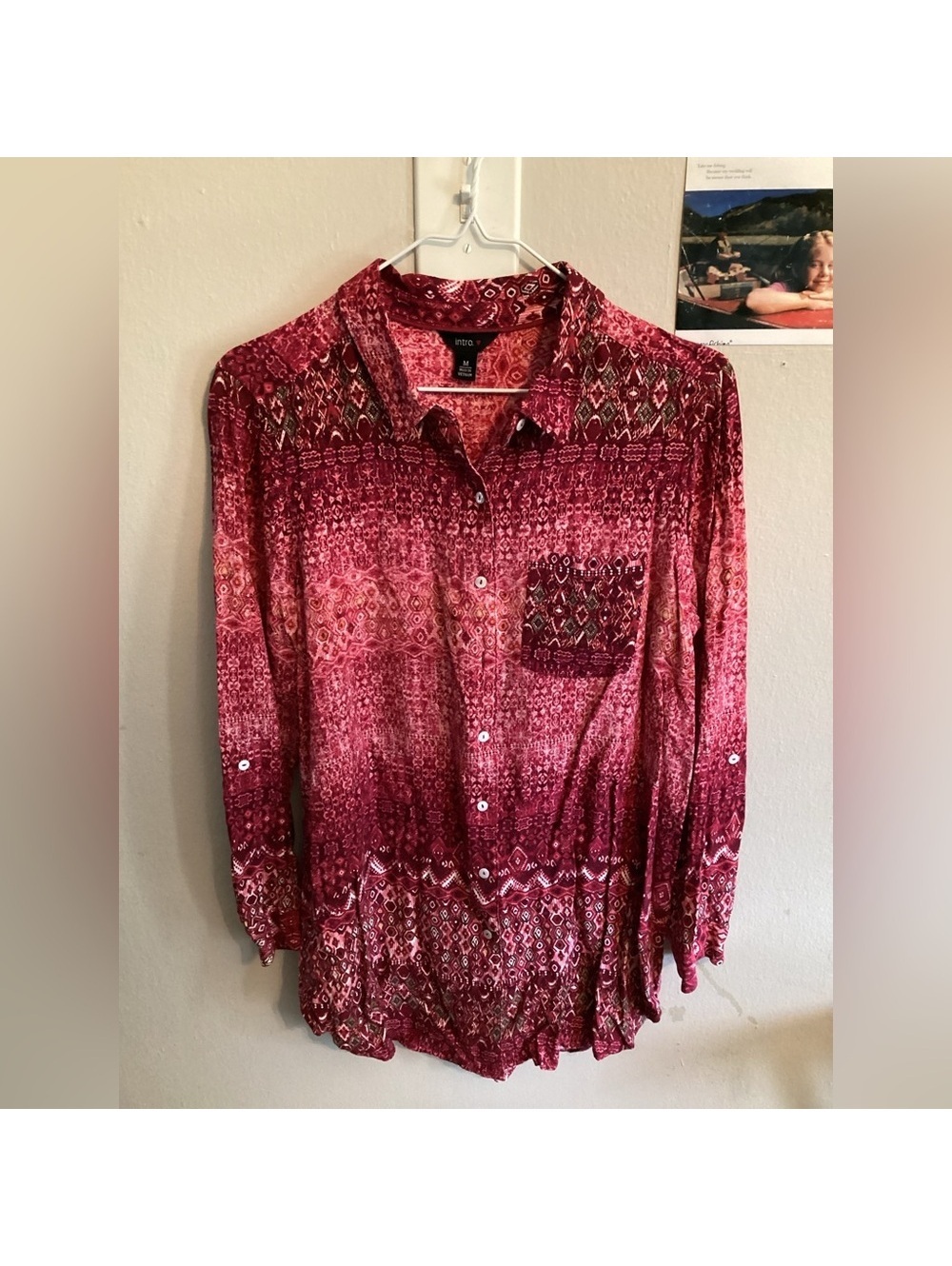 Women's Medium Intro Red Patterned Button Down Top Tote8